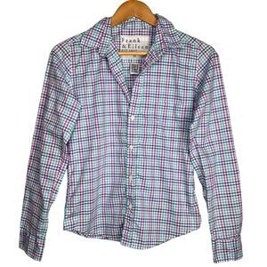 Frank & Eileen Barry Purple Blue Check Plaid Button Down Shirt XS USA Made
